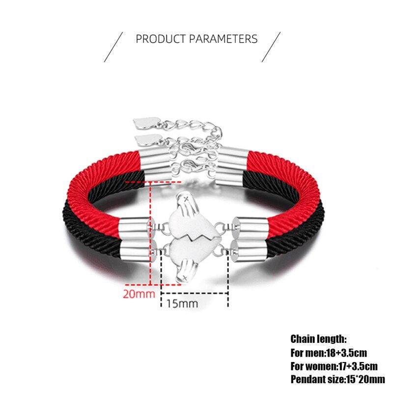 Ensemble de Bracelets Magnétiques pour Couples - Charme de Cœur Ajustable