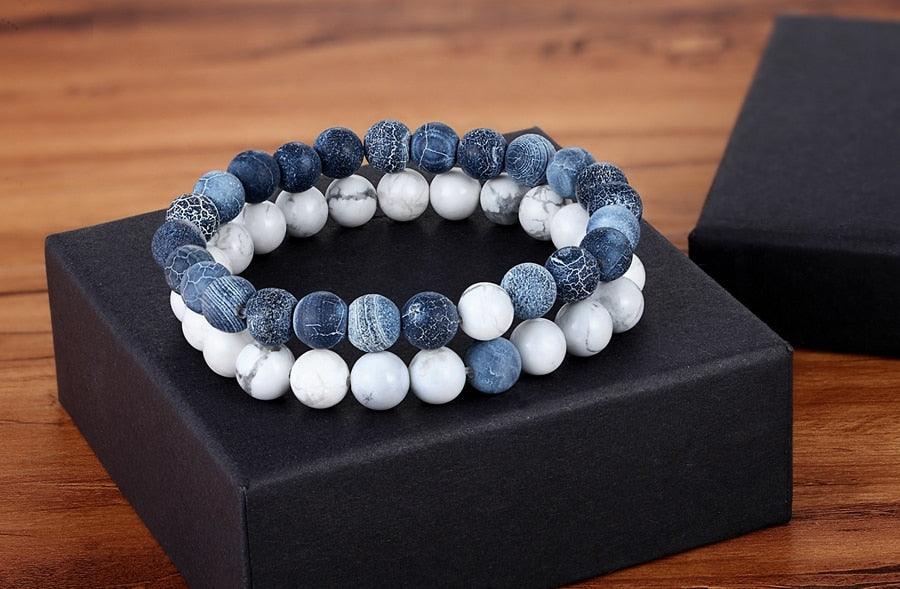 Ensemble de Bracelets de Distance pour Couples - Bracelets en Perles de Pierre Naturelle