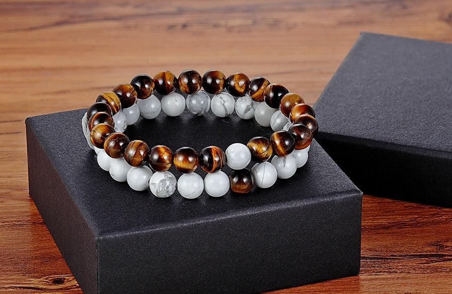 Ensemble de Bracelets de Distance pour Couples - Bracelets en Perles de Pierre Naturelle