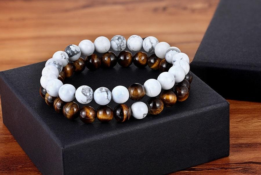 Ensemble de Bracelets de Distance pour Couples - Bracelets en Perles de Pierre Naturelle