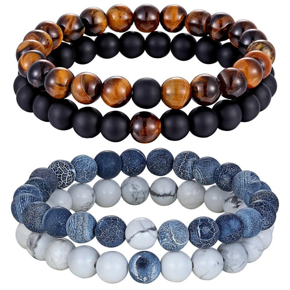 Ensemble de Bracelets de Distance pour Couples - Bracelets en Perles de Pierre Naturelle