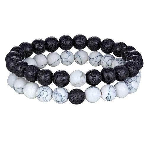 Ensemble de Bracelets de Distance pour Couples - Bracelets en Perles de Pierre Naturelle