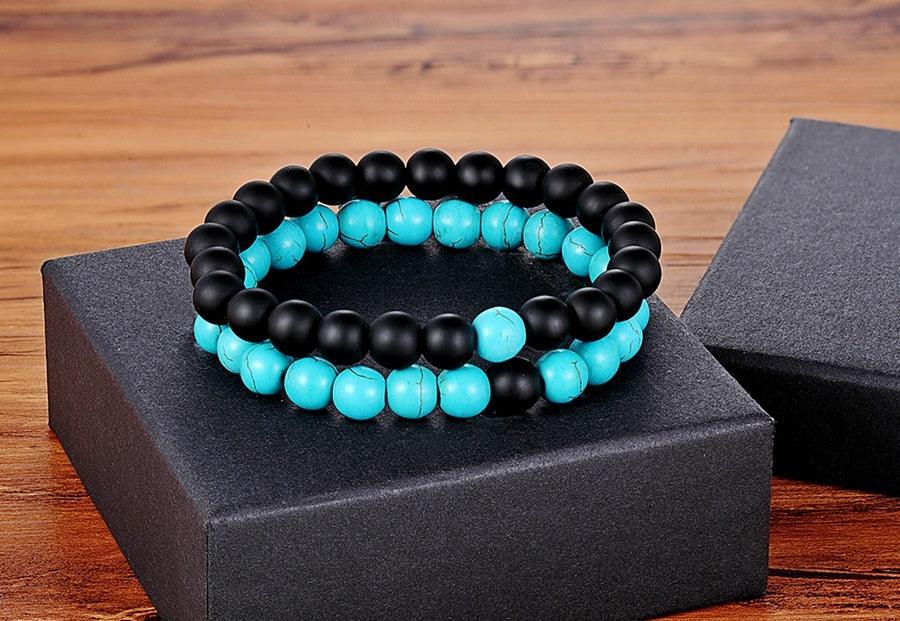 Ensemble de Bracelets de Distance pour Couples - Bracelets en Perles de Pierre Naturelle