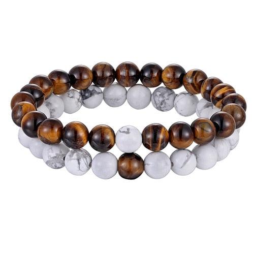 Ensemble de Bracelets de Distance pour Couples - Bracelets en Perles de Pierre Naturelle