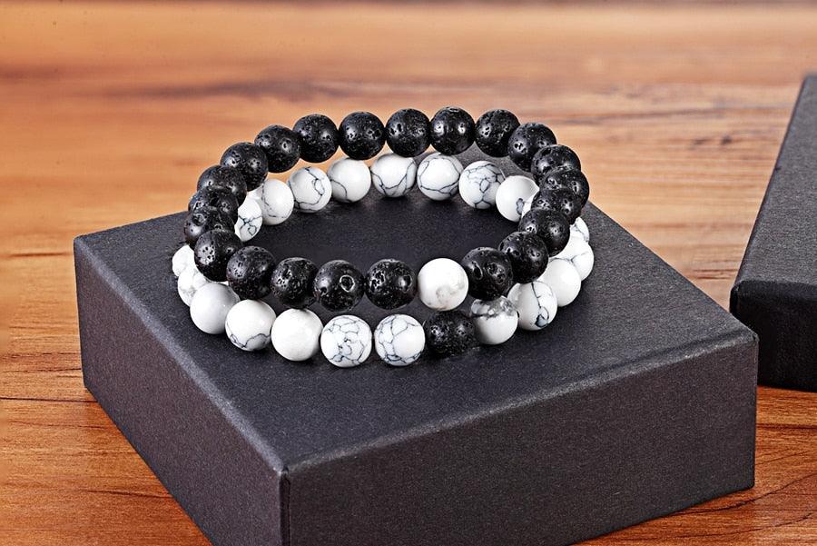 Ensemble de Bracelets de Distance pour Couples - Bracelets en Perles de Pierre Naturelle