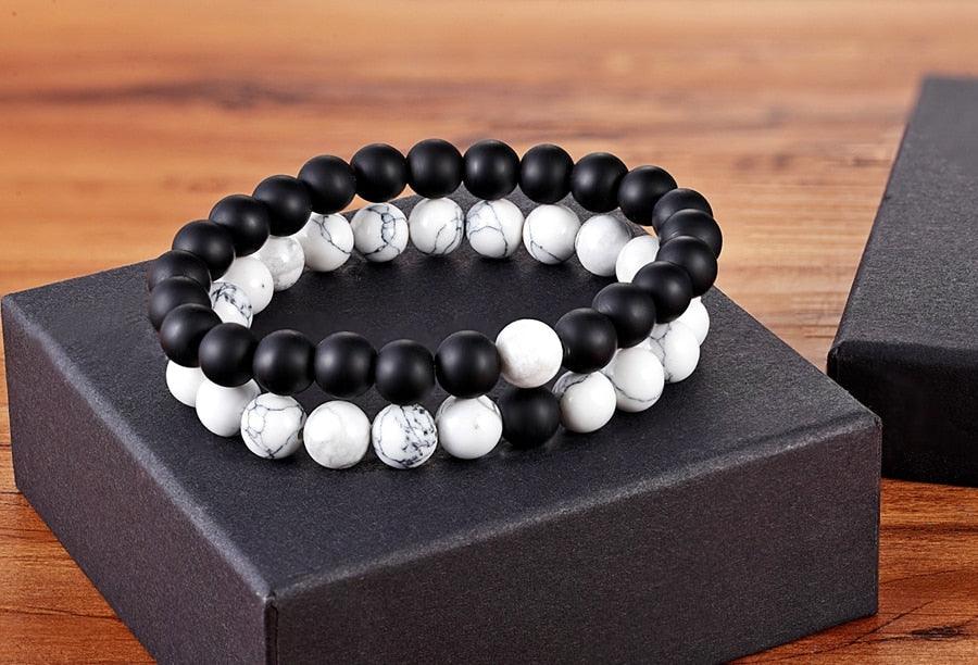 Ensemble de Bracelets de Distance pour Couples - Bracelets en Perles de Pierre Naturelle