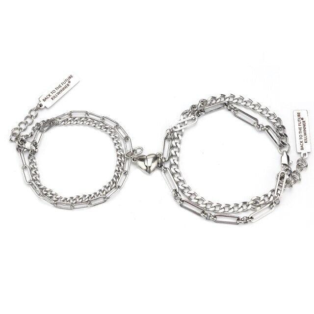 Ensemble de Bracelets Vintage en Acier Inoxydable à Double Chaîne pour Couples