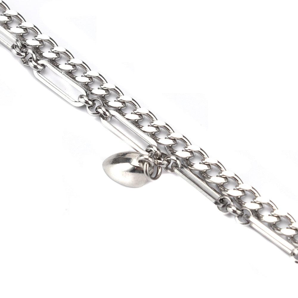 Ensemble de Bracelets Vintage en Acier Inoxydable à Double Chaîne pour Couples
