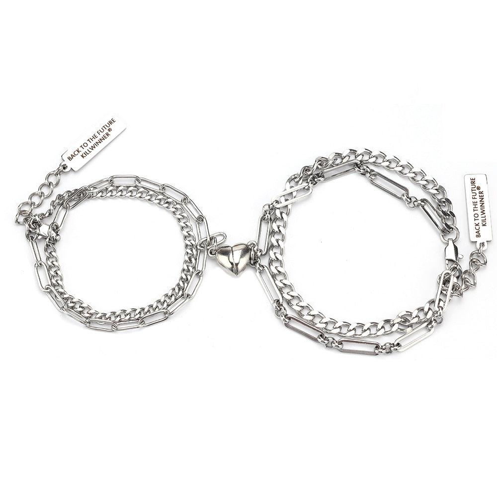 Ensemble de Bracelets Vintage en Acier Inoxydable à Double Chaîne pour Couples
