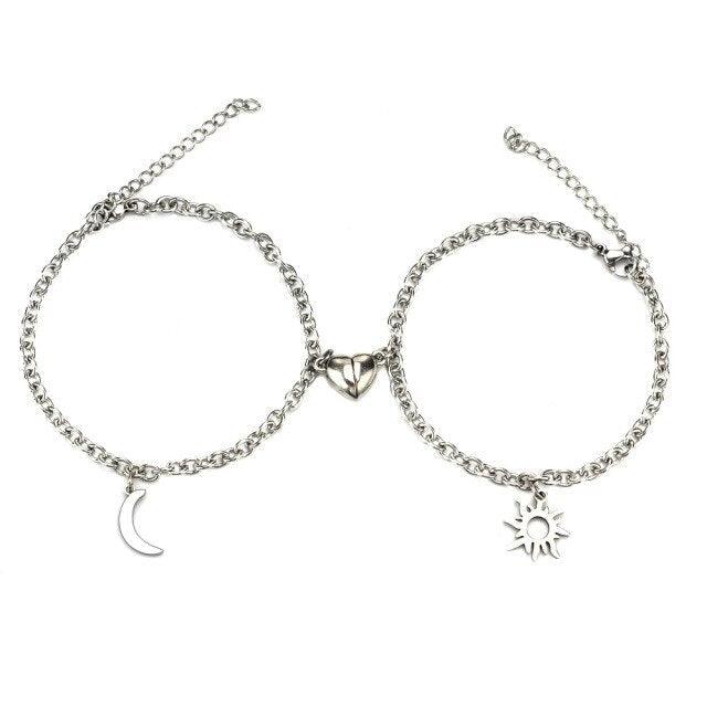 Ensemble de bracelets en acier inoxydable Sun Moon pour couples
