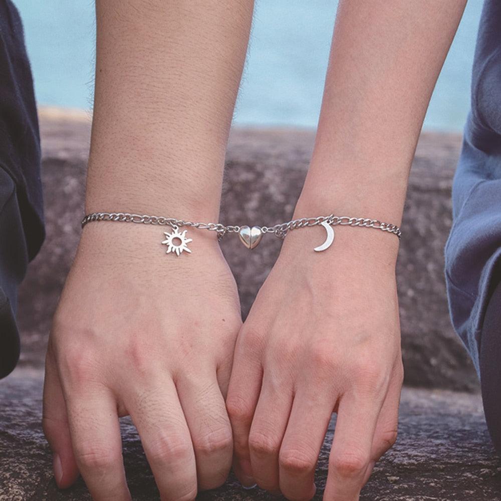 Ensemble de bracelets en acier inoxydable Sun Moon pour couples