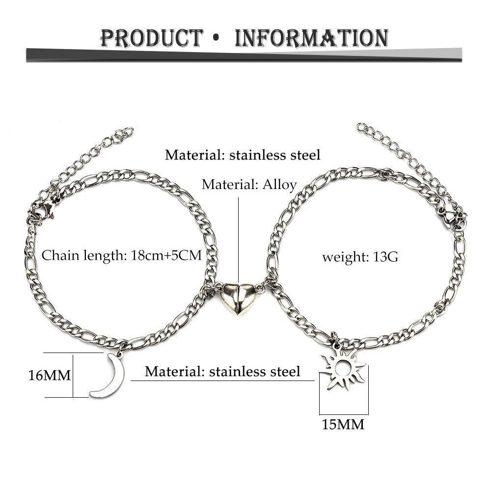 Ensemble de bracelets en acier inoxydable Sun Moon pour couples