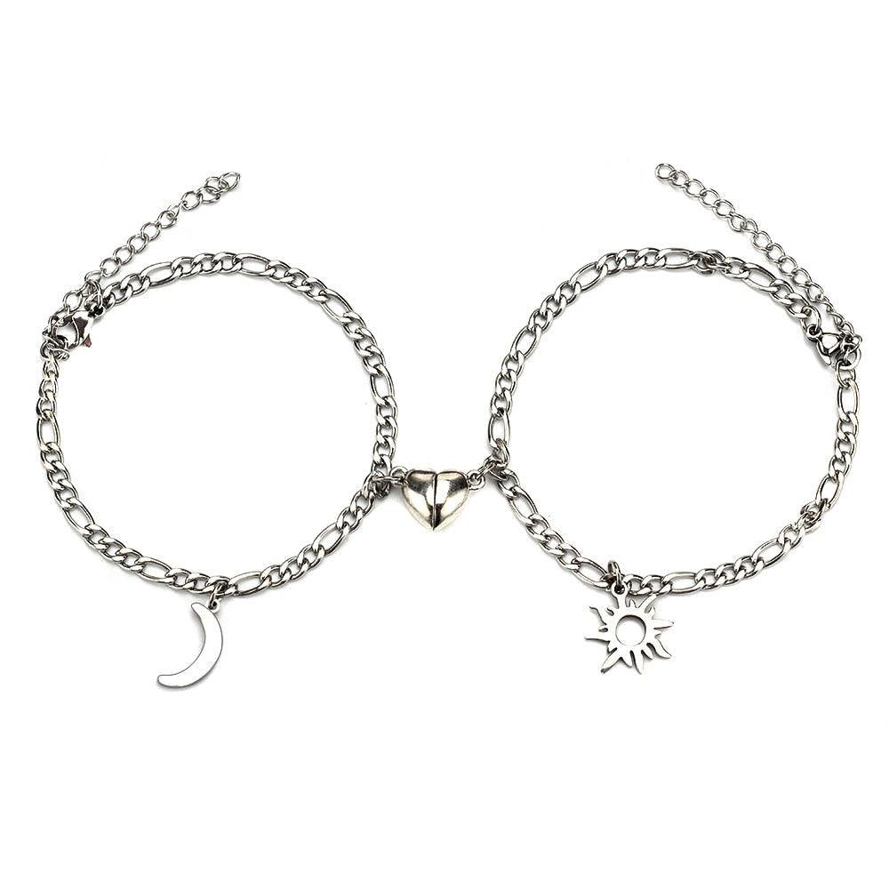 Ensemble de bracelets en acier inoxydable Sun Moon pour couples