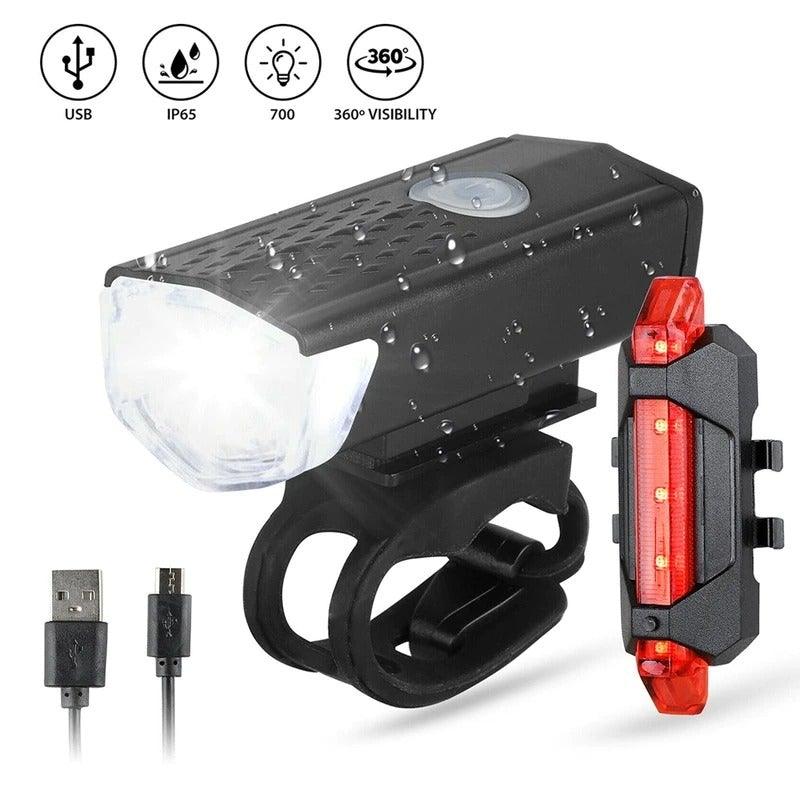 Luces LED recargables por USB para bicicletas - Conjunto de seguridad delantero y trasero