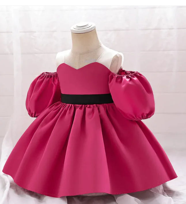 Vestido de Bautizo con Mangas Abullonadas para Niñas en Ocasiones Especiales