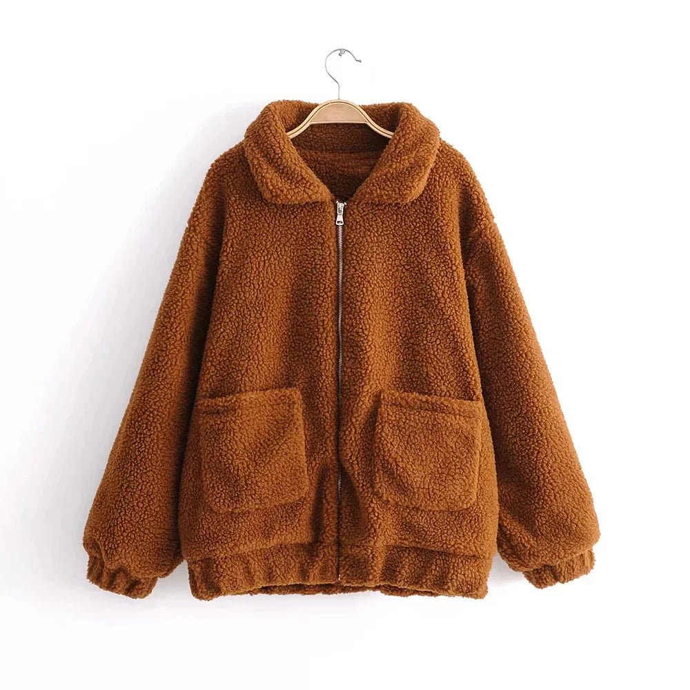 Autumn & Winter Lamb Hair Pocket Cotton Coat