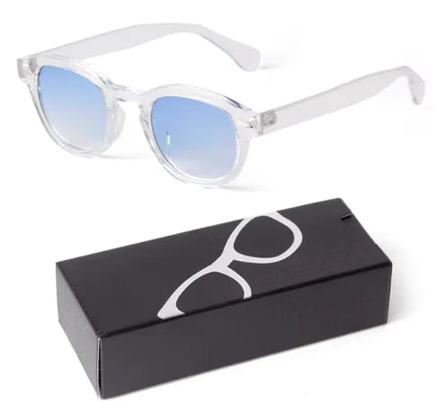 Gafas de sol redondas pequeñas en azul degradado para una protección con estilo