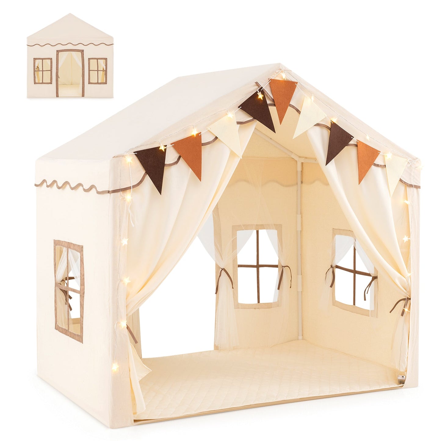 Grande tente beige pour enfants avec lumières étoilées