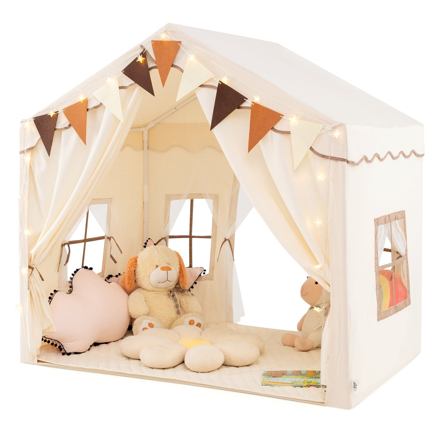 Grande tente beige pour enfants avec lumières étoilées