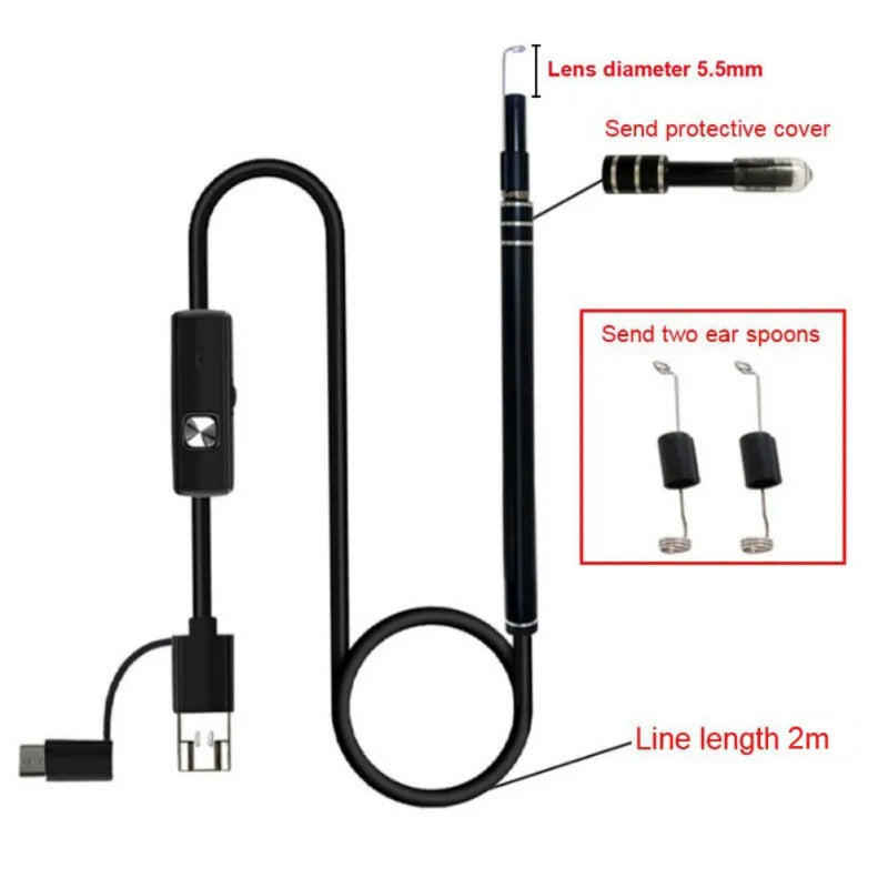 Outil de nettoyage des oreilles HD Endoscope USB 3 en 1 avec lumière LED