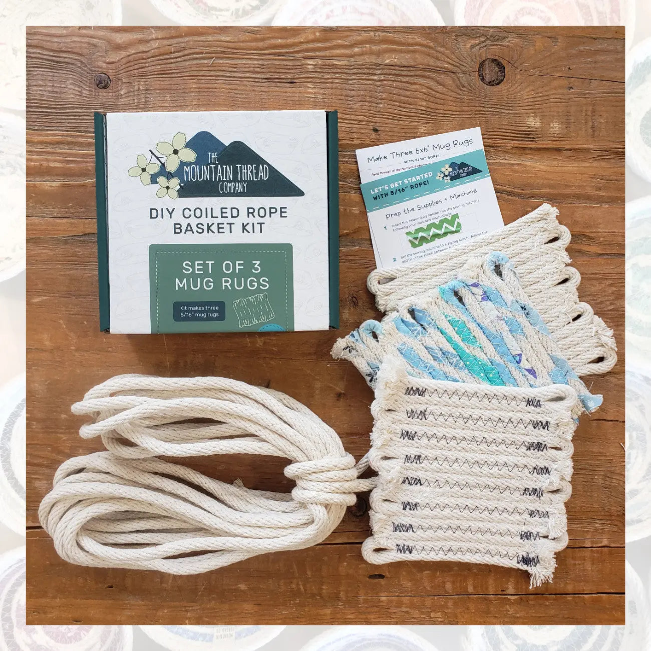 Kit de 3 sous-verres avec panier en corde enroulée