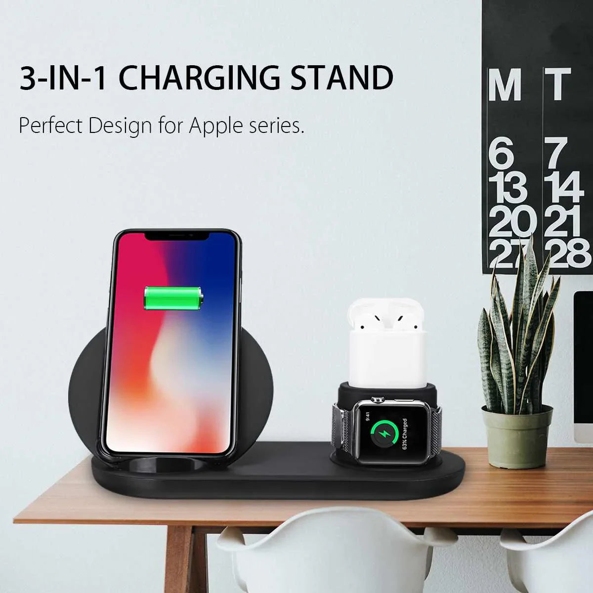 Dock de Carga Inalámbrico Qi 3 en 1 para Apple Watch, iPhone y AirPods