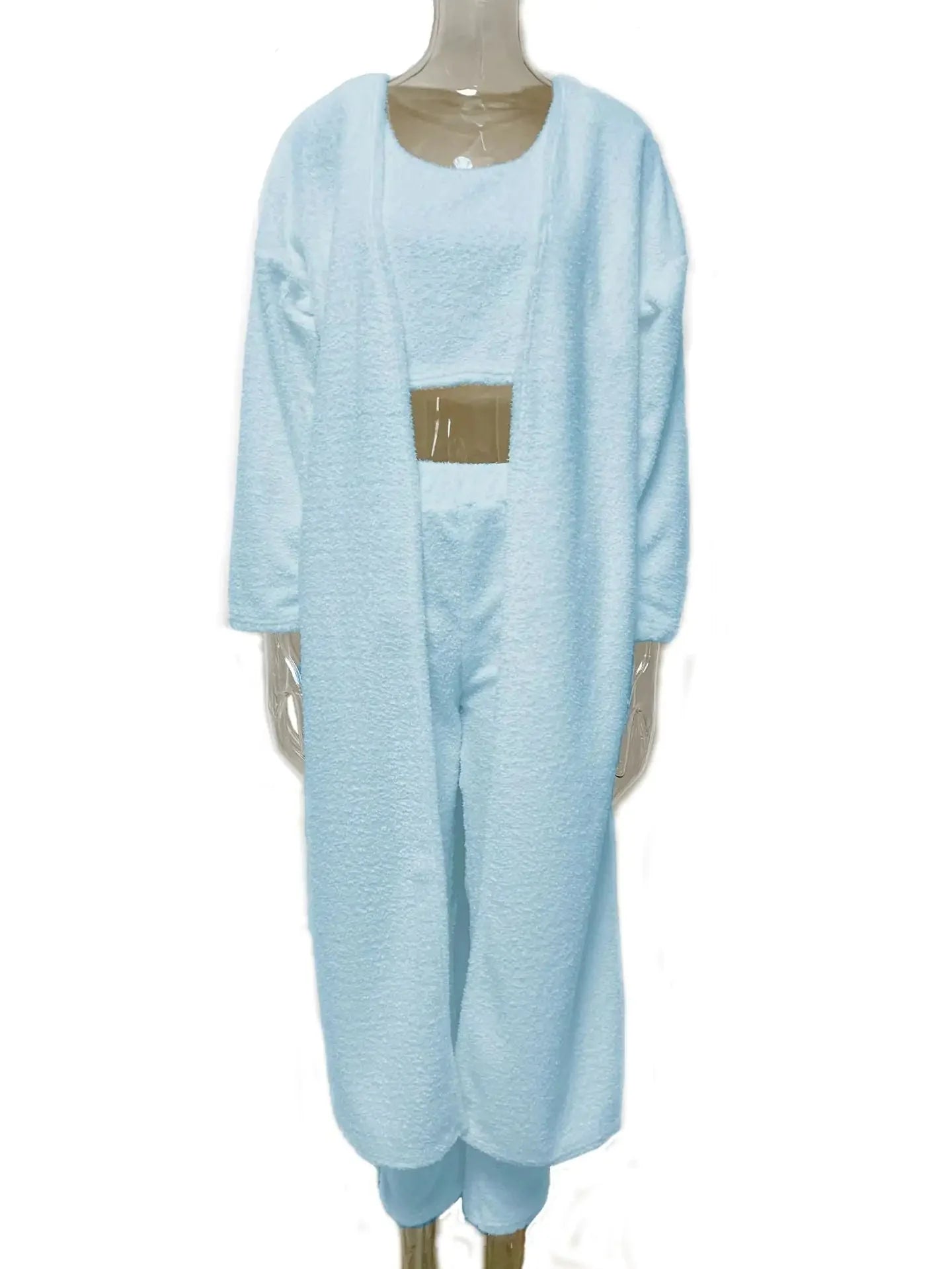 Ensemble de vêtements pour femmes en 3 pièces : top court, pantalon skinny et manteau long