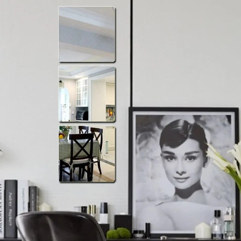 Juego de 3 Piezas de Pegatinas de Espejo Cuadradas Autoadhesivas