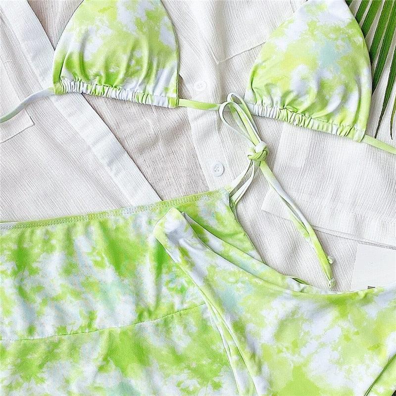 Ensemble de bikini taille haute pour femmes en 3 pièces avec jupe enveloppante