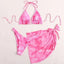 Ensemble de bikini taille haute pour femmes en 3 pièces avec jupe enveloppante