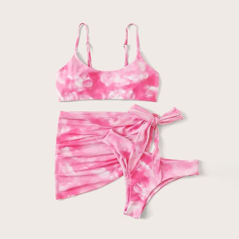 Ensemble de bikini taille haute pour femmes en 3 pièces avec jupe enveloppante