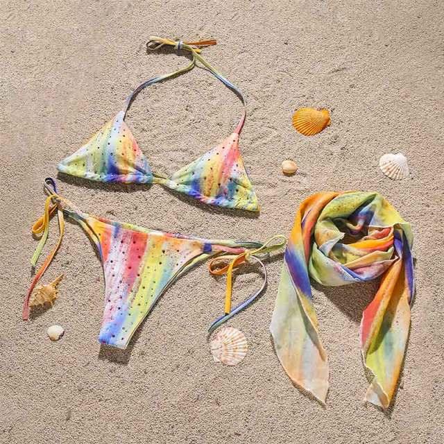 Ensemble de bikini taille haute pour femmes en 3 pièces avec jupe enveloppante