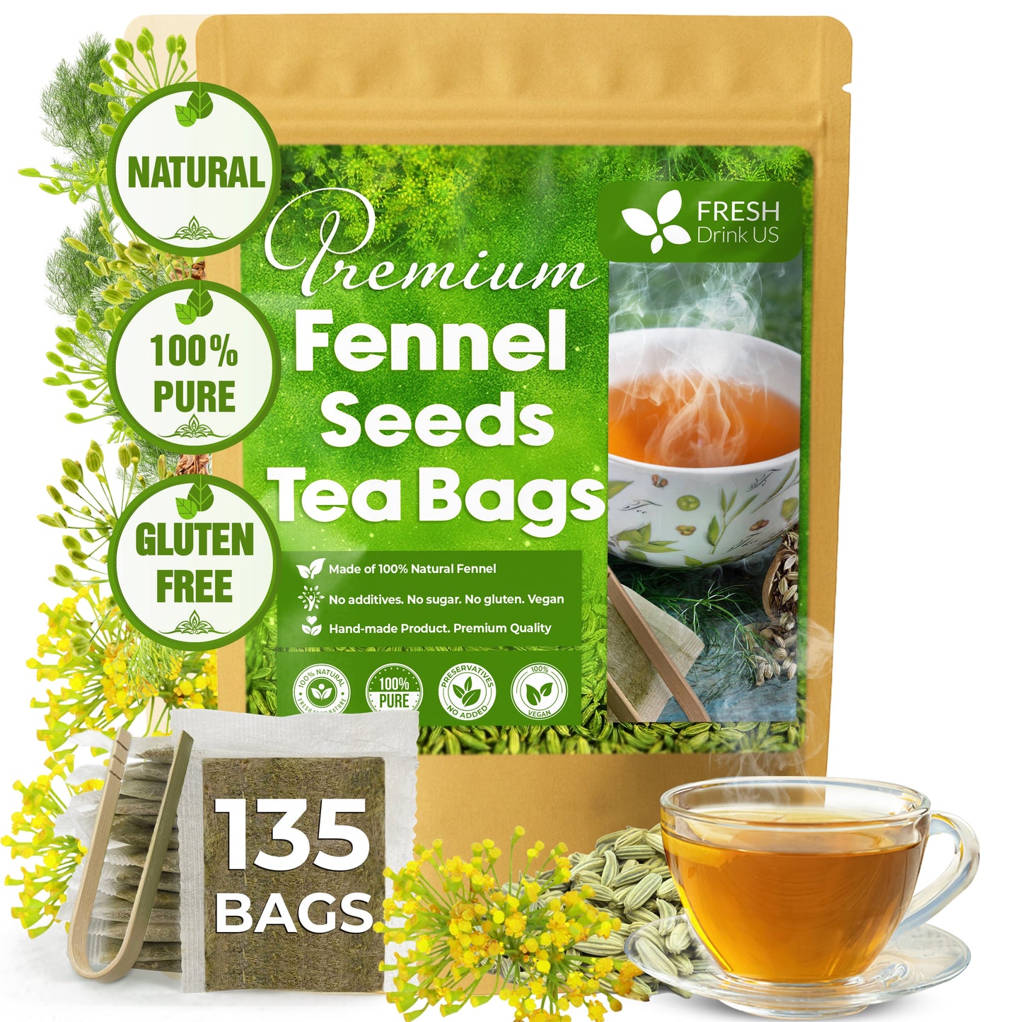 Premium Fennel Tea Bags - 100% Natural & Pure Fennel Seeds