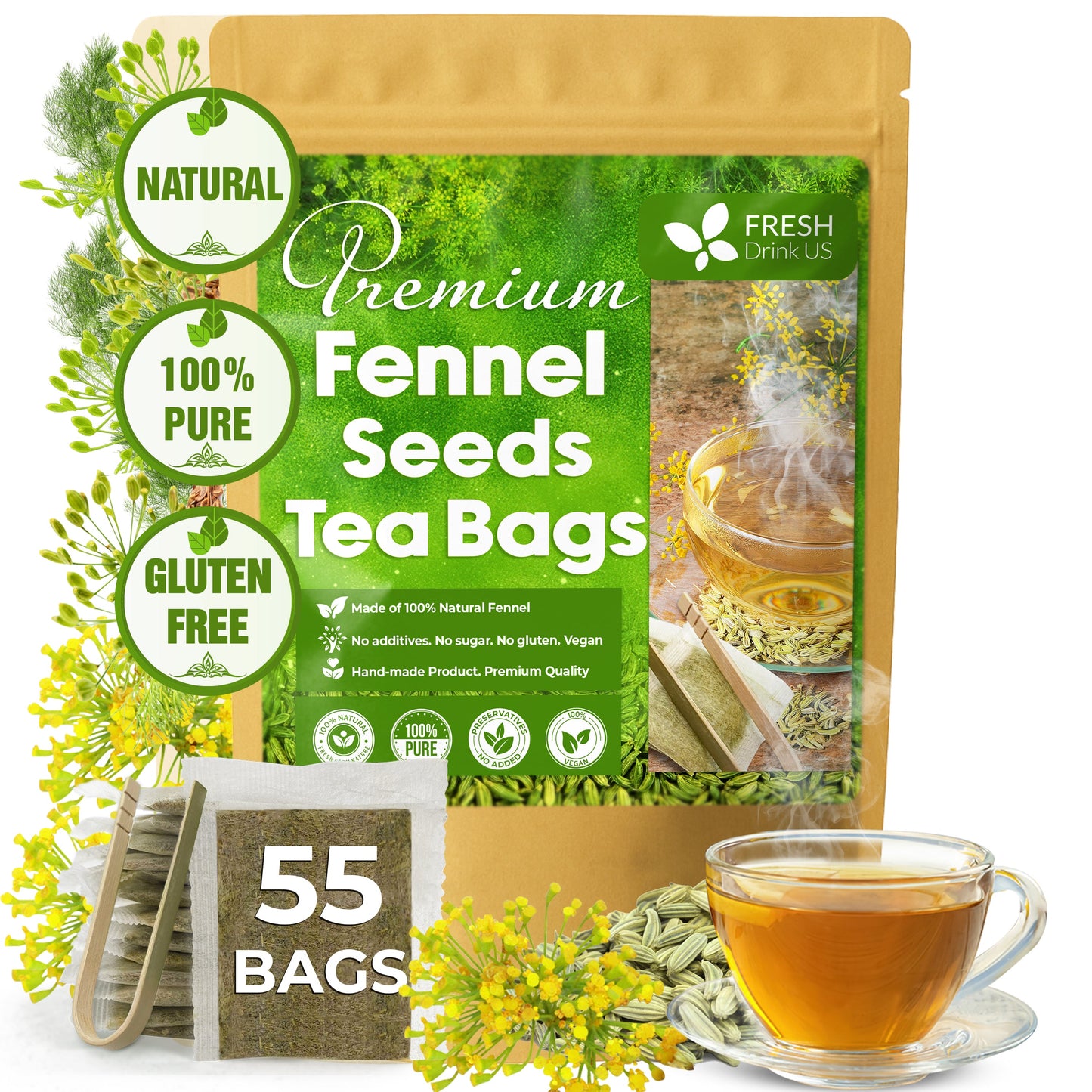 Premium Fennel Tea Bags - 100% Natural & Pure Fennel Seeds