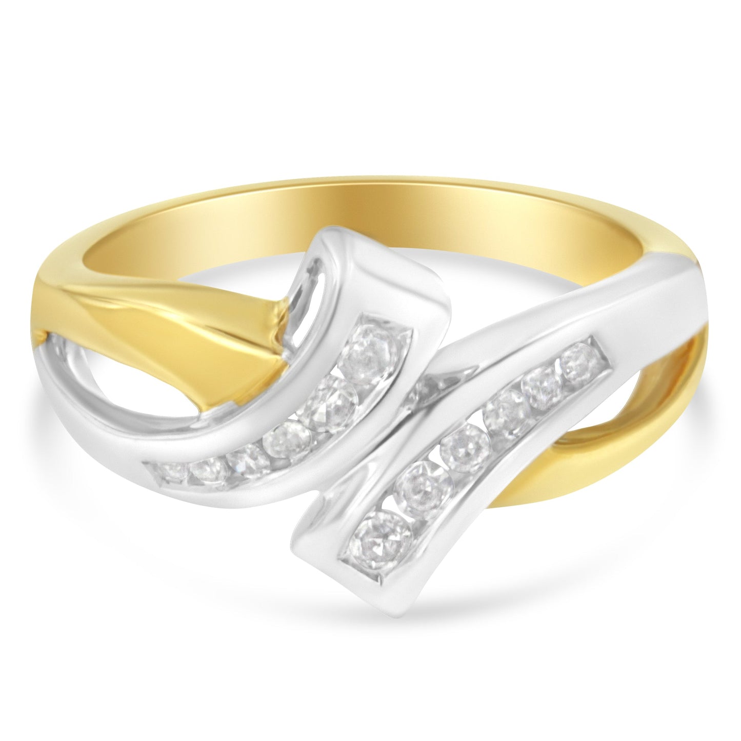 Bague Bypass en Diamant Canalisé Bicolore 10K