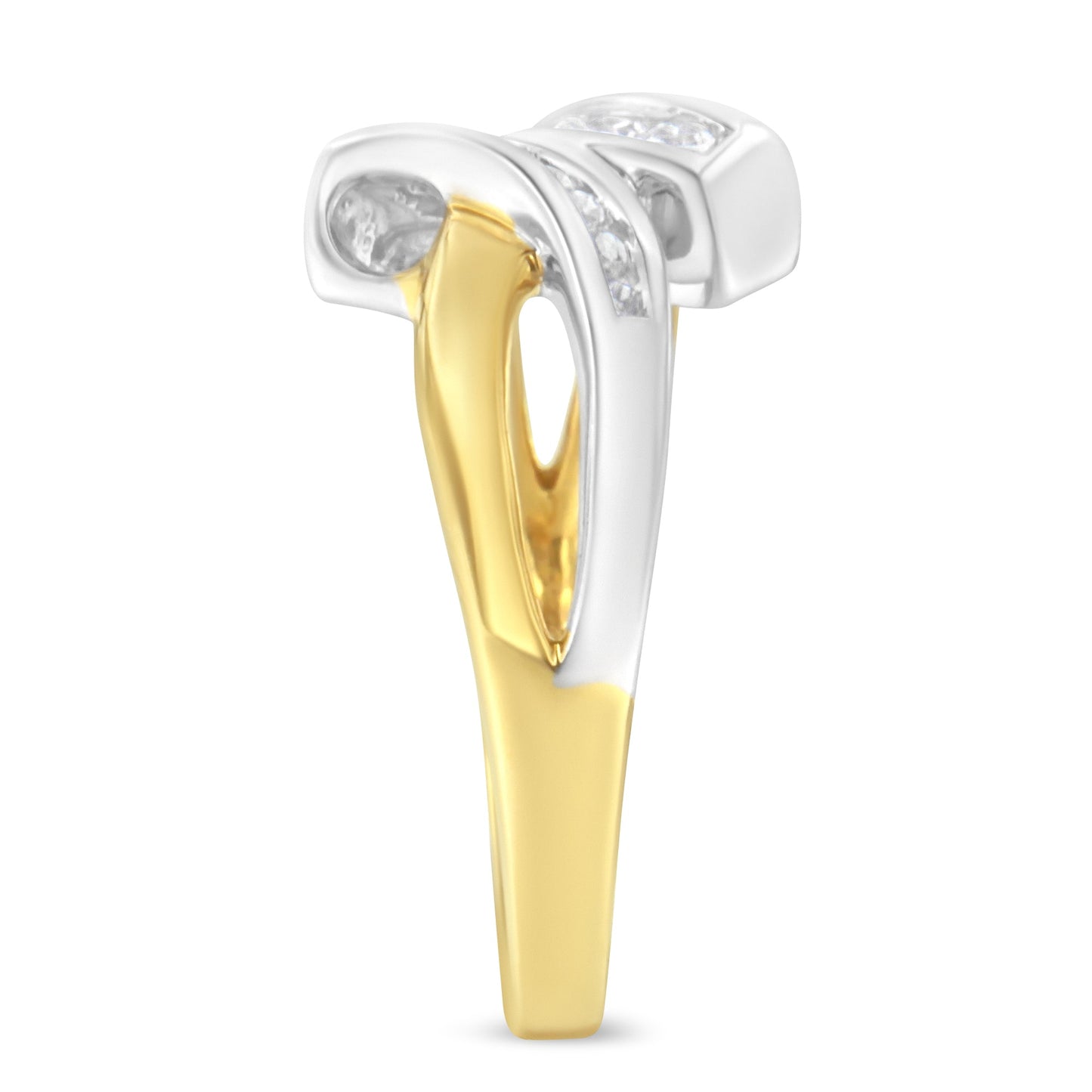 Bague Bypass en Diamant Canalisé Bicolore 10K