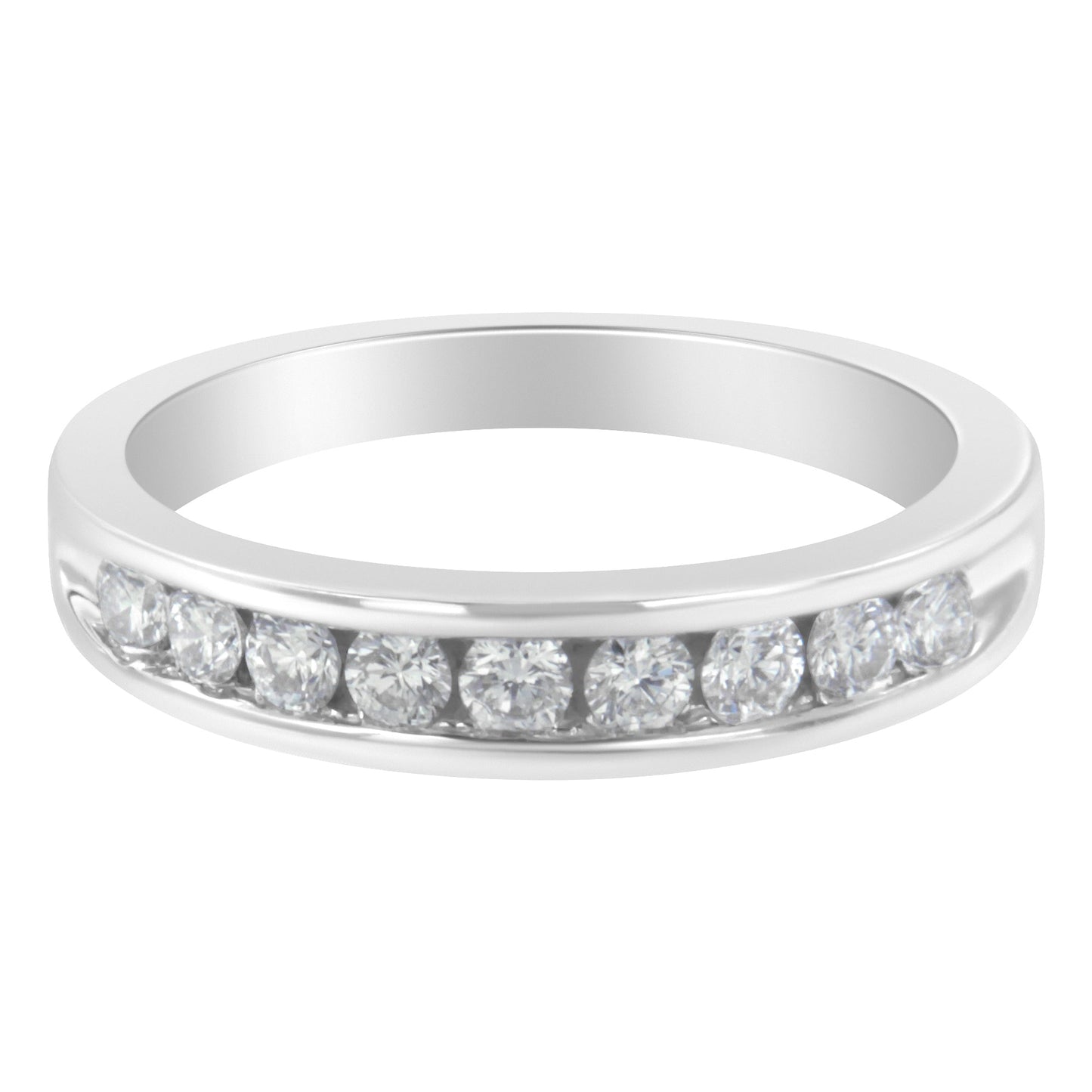 Bague en Or Blanc 18 Carats avec Diamants Ronds en Canaux