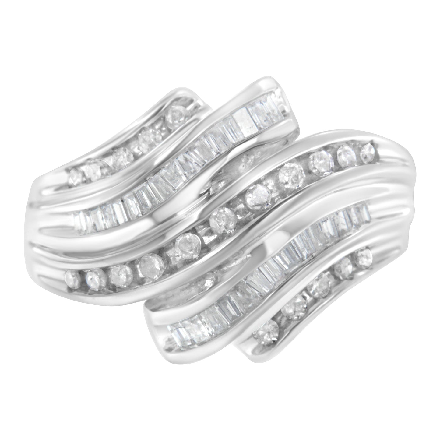 Bague de fiançailles en diamant cannelé en or blanc 10K - Taille 7