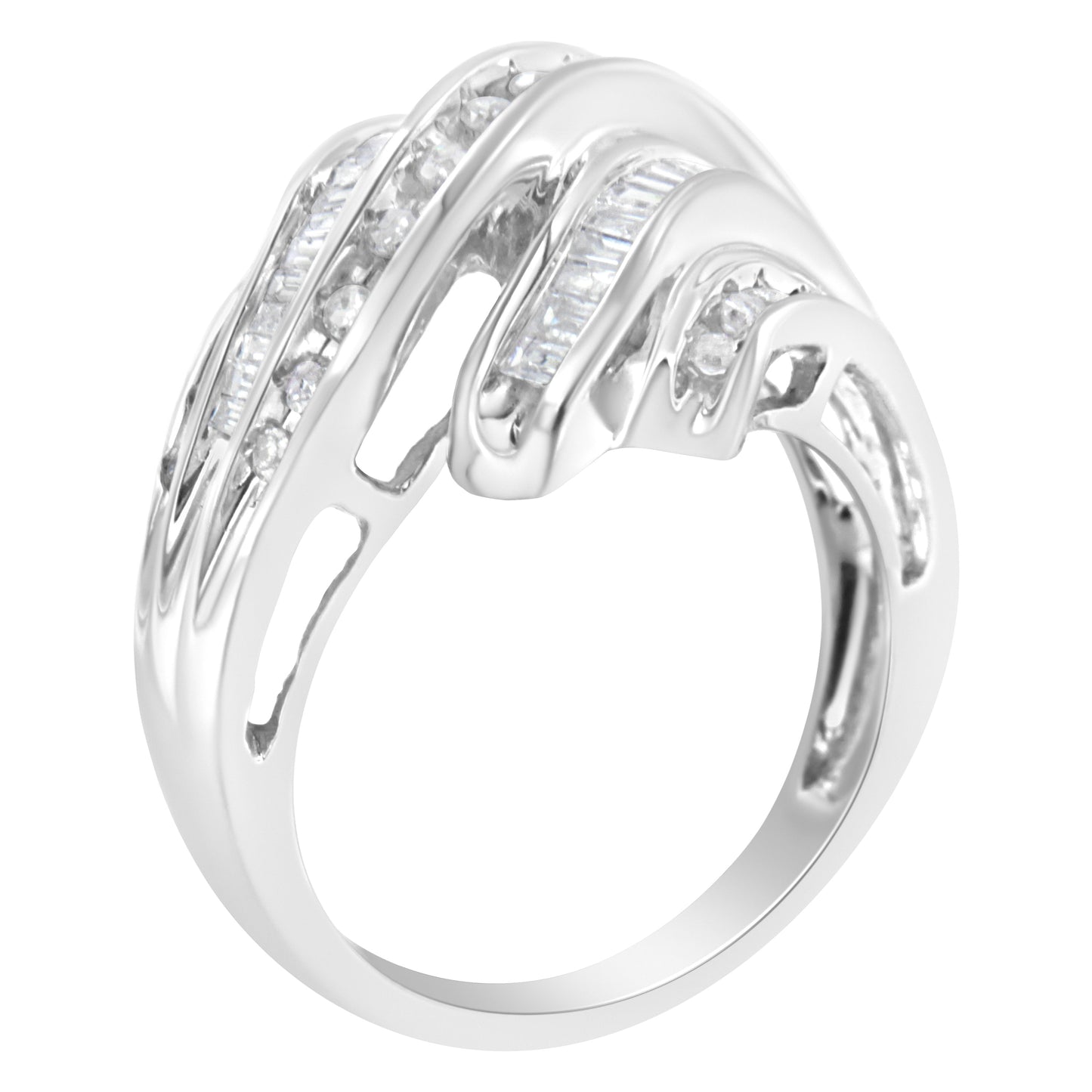 Bague de fiançailles en diamant cannelé en or blanc 10K - Taille 7