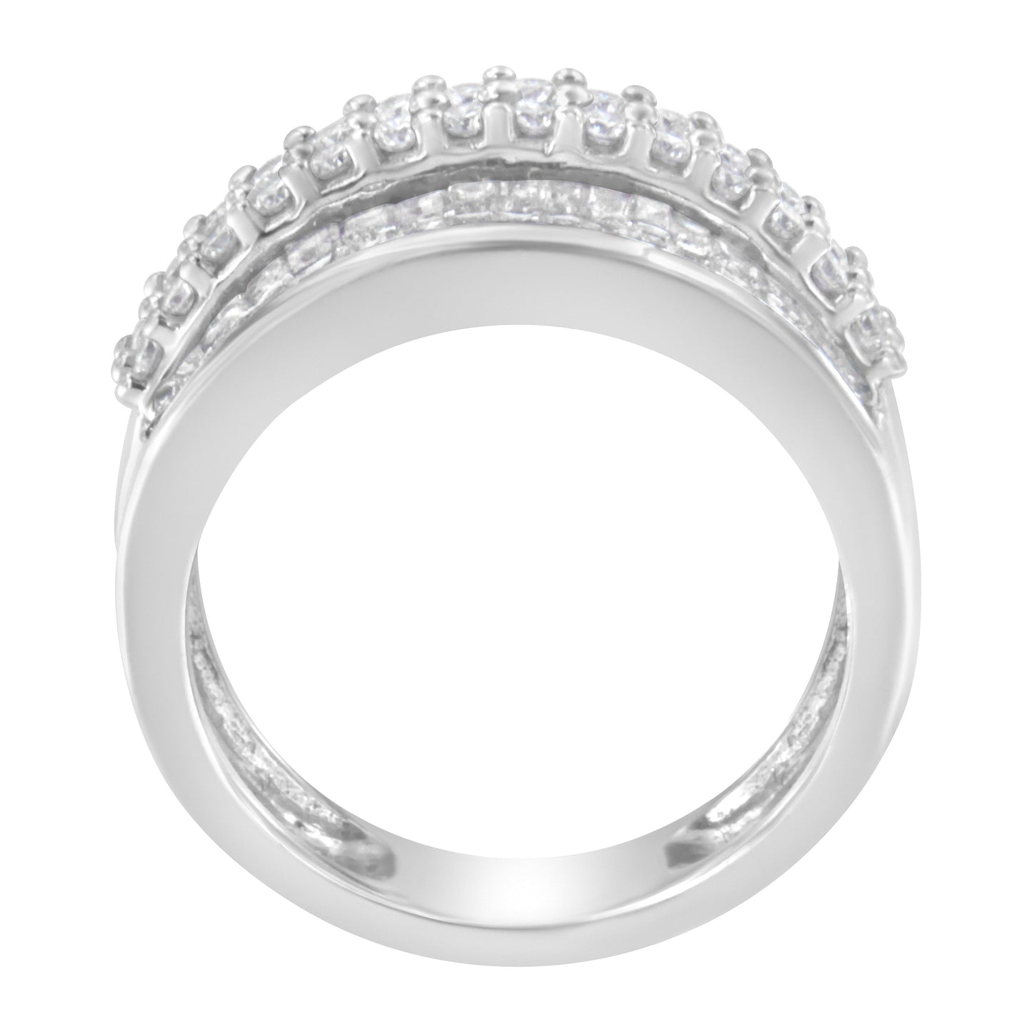 Anillo de Compromiso de Diamantes en Oro Blanco de 14K con Corte Redondo y Baguette