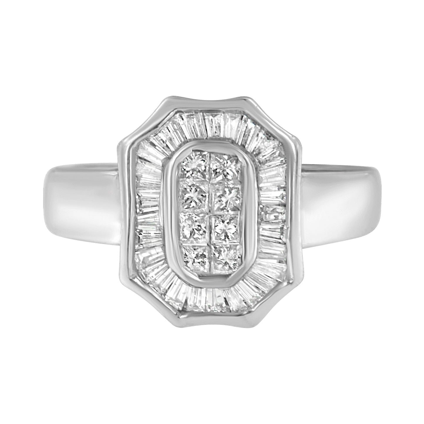 Anillo de Diamantes Baguette y Corte Princesa en Oro Blanco de 14K - Talla 7