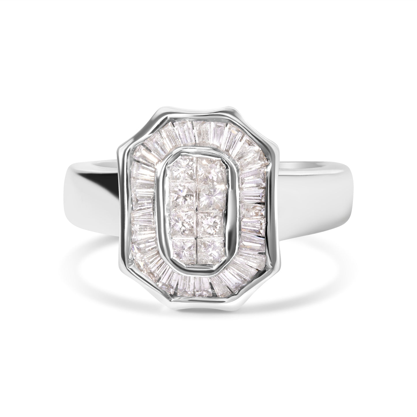 Anillo de Diamantes Baguette y Corte Princesa en Oro Blanco de 14K - Talla 7