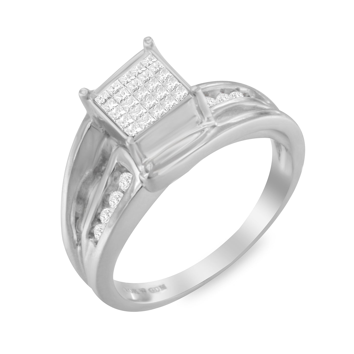 10K White Gold Princess-Cut Diamond Cluster Bypass Ring - Size 7