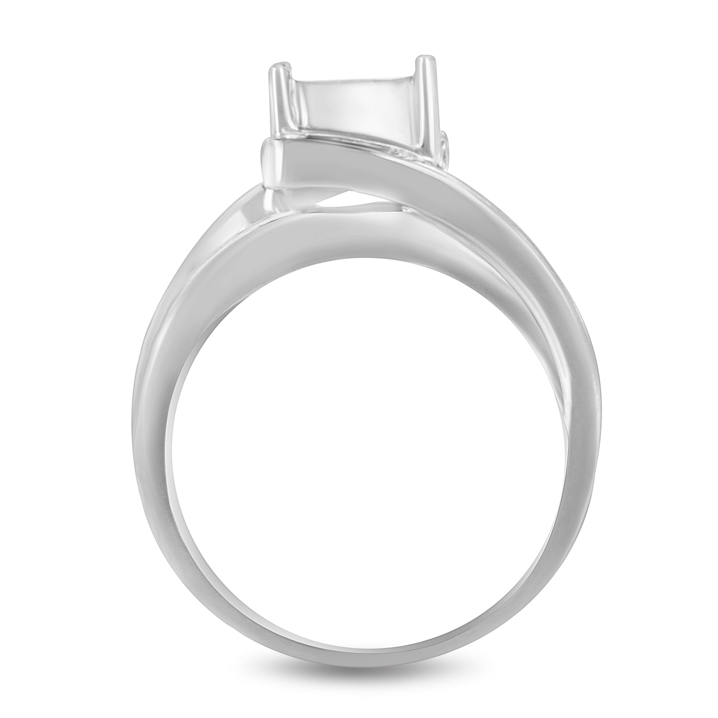 10K White Gold Princess-Cut Diamond Cluster Bypass Ring - Size 7