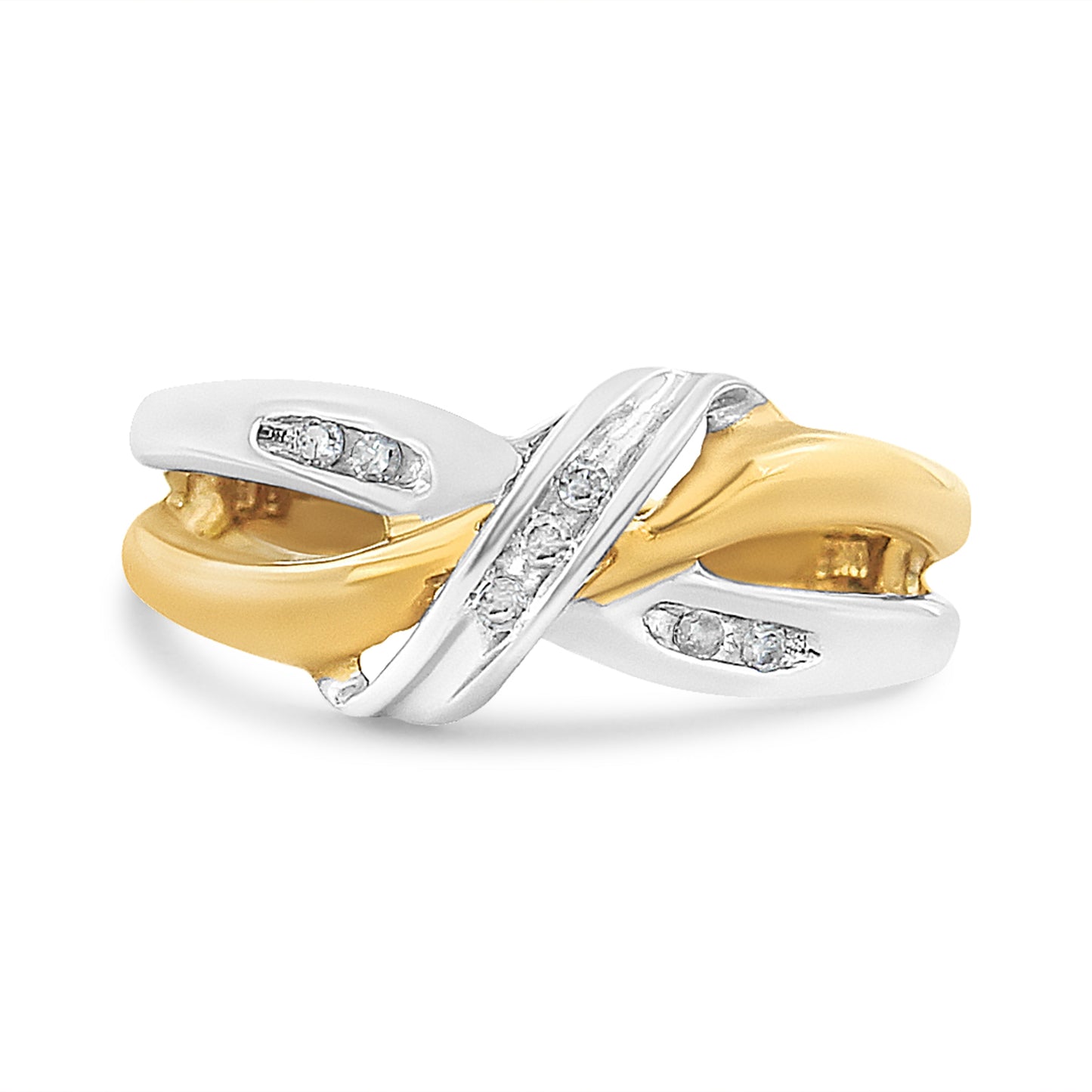 Anillo de bypass de diamantes de corte redondo en oro amarillo y blanco de 10K