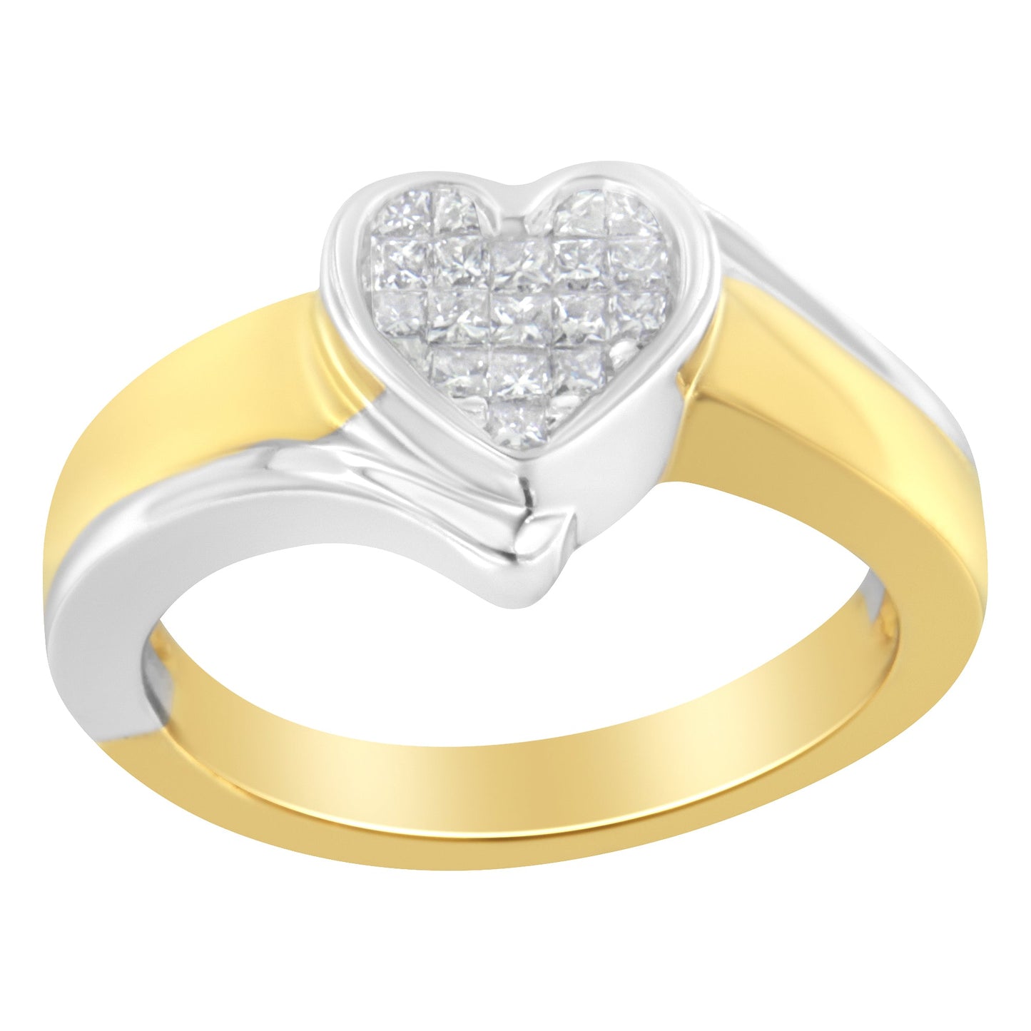 14K Two-Toned Gold Princess-Cut Diamond Heart Promise Ring - Size 6