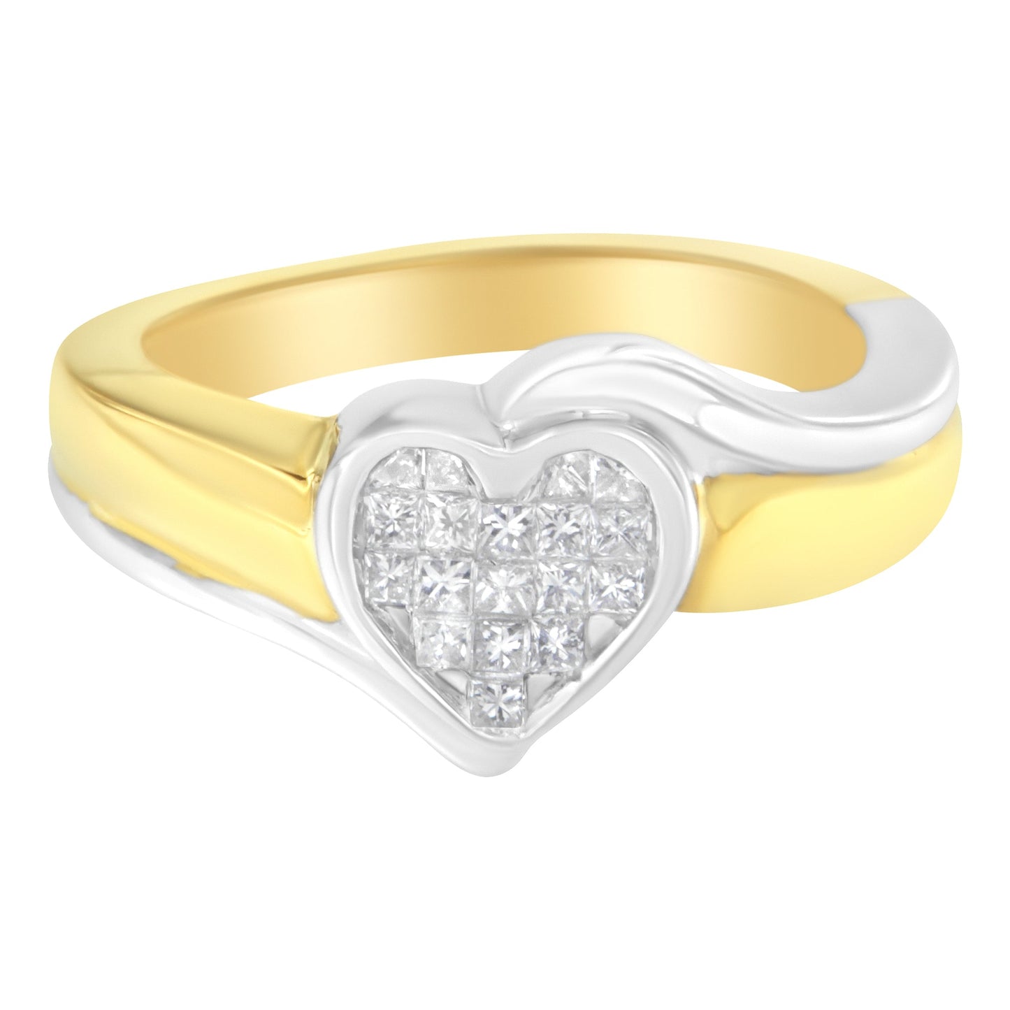 14K Two-Toned Gold Princess-Cut Diamond Heart Promise Ring - Size 6
