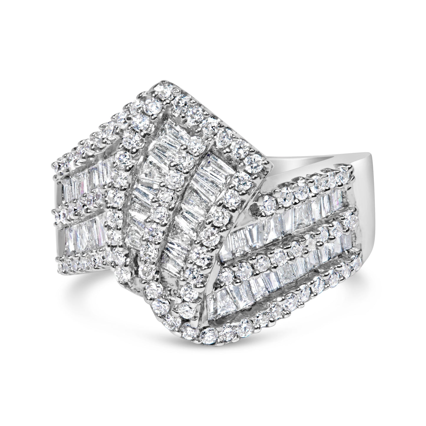 Bague cocktail en diamant bypass en or blanc 14K - Taille 7