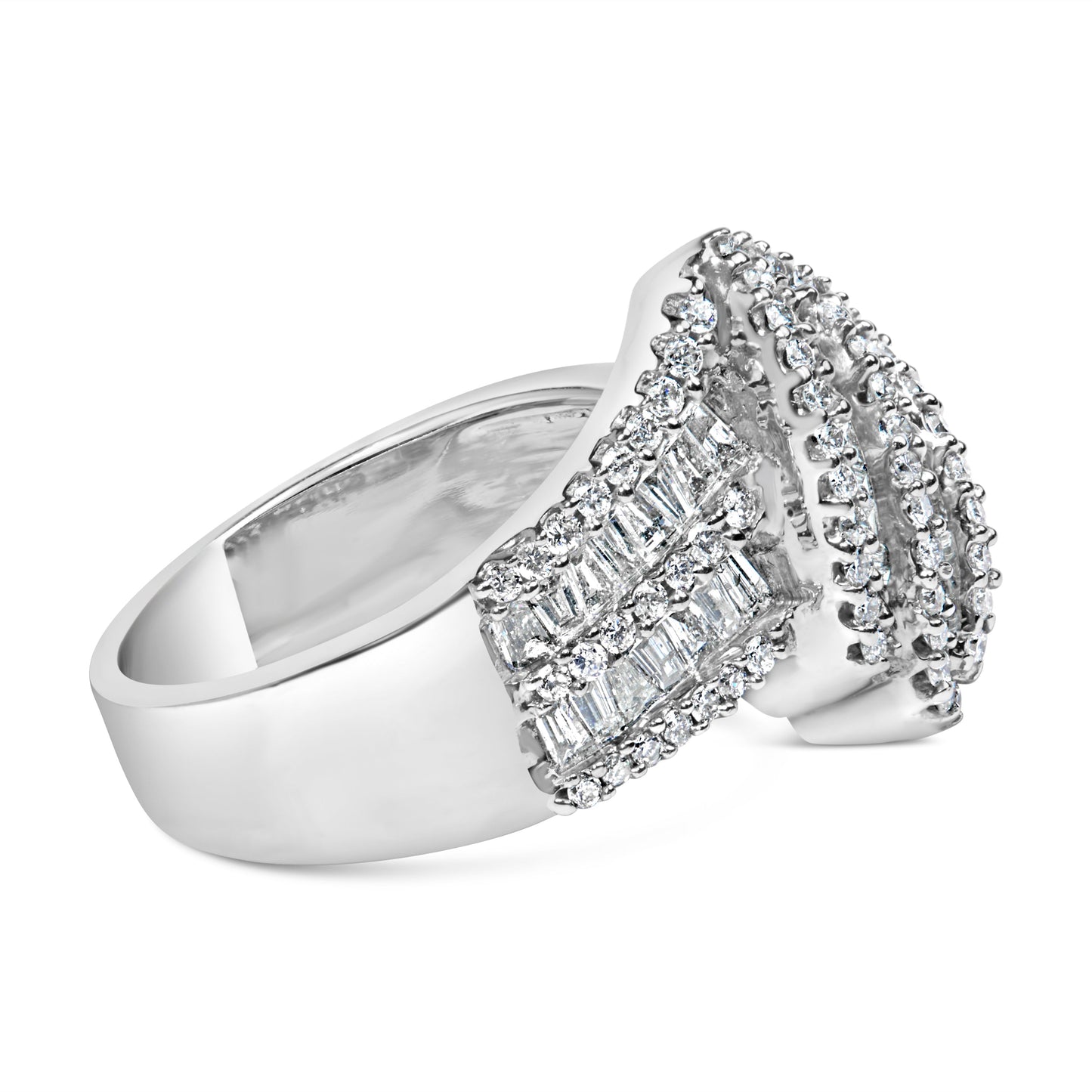 Bague cocktail en diamant bypass en or blanc 14K - Taille 7