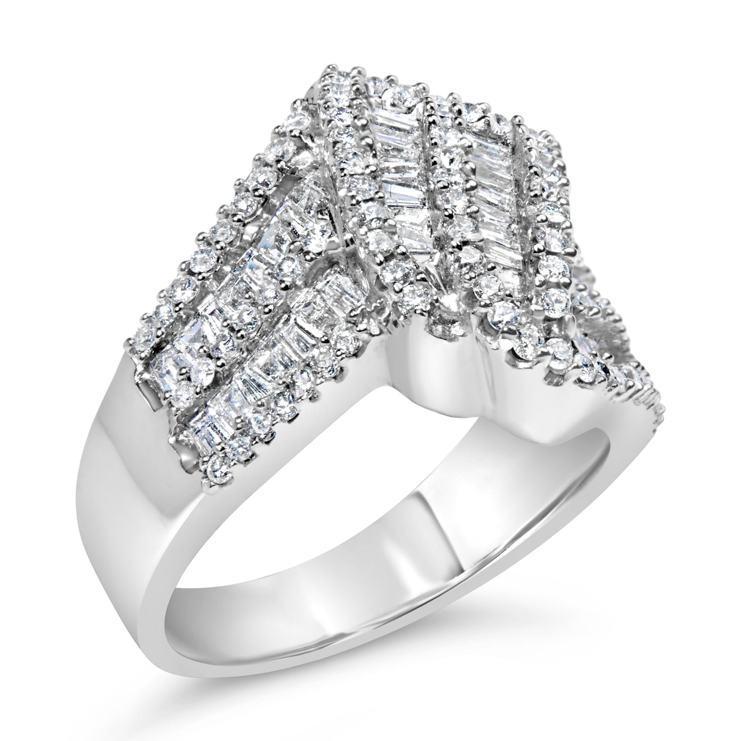 Bague cocktail en diamant bypass en or blanc 14K - Taille 7